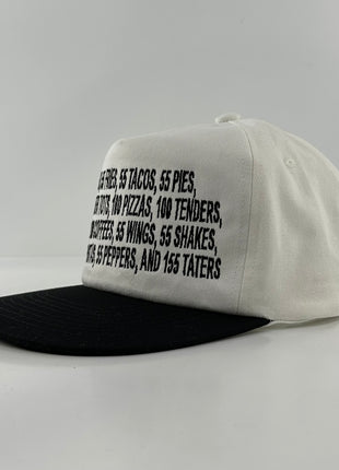 55 Burgers 55 Fries Pay It Forward Black/White SnapBack I Think You Should Leave custom embroidered