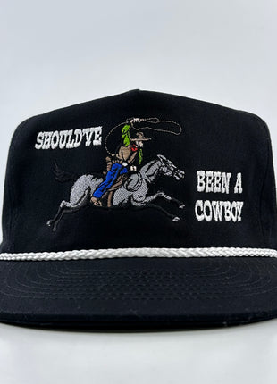 SHOULD’VE BEEN A COWBOY Black SNAPBACK Rope Cap Hat Custom Embroidered