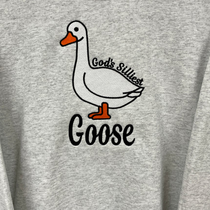 God’s Silliest Goose Custom Embroidered Ash Gray Crewneck