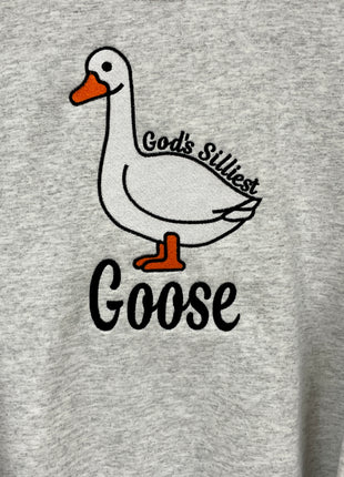 God’s Silliest Goose Custom Embroidered Ash Gray Crewneck