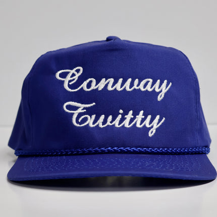 Conway Twitty Custom Embroidered Blue Rope Strapback Hat Cap Vintage