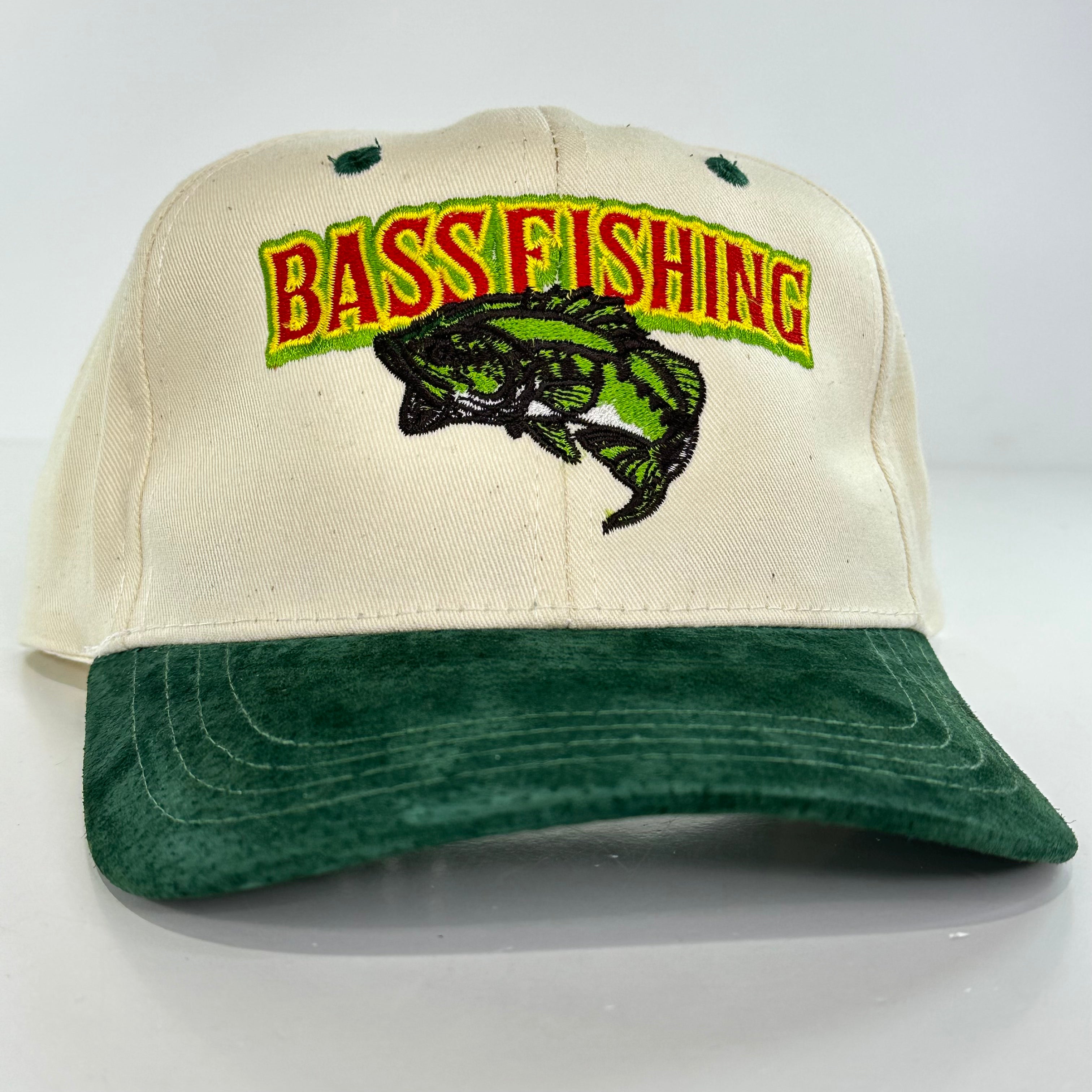 BASS FISHING Vintage Green Suede Brim SnapBack Cap Hat Custom