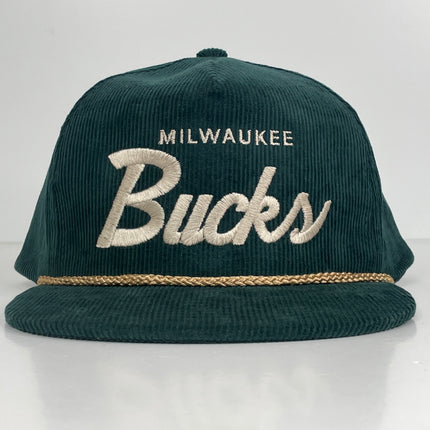 Milwaukee Bucks Custom Embroidered ￼Forest Green Corduroy Rope SnapBack
