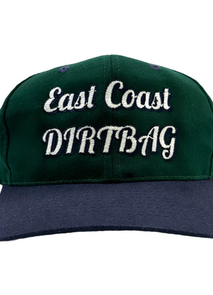 East Coast dirtbag on a blue and green strap back hat cap Collab cut the activist custom embroidery ￼