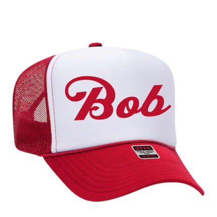 Custom order. Bob on a red and white mesh trucker Snapback Hat Cap Custom Embroidery
