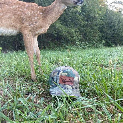 Deer Antler Leather Head Patch SnapBack Camo Hat Cap Sewed On Collab Leather Head Hat Co