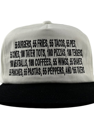 55 Burgers 55 Fries Pay It Forward Black/White SnapBack I Think You Should Leave custom embroidered