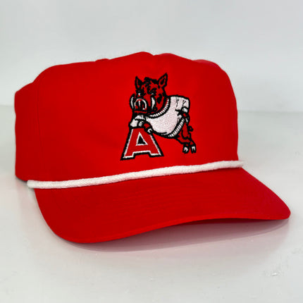 Arkansas Retro Mid Crown Rope SnapBack Cap Hat Custom Embroidered