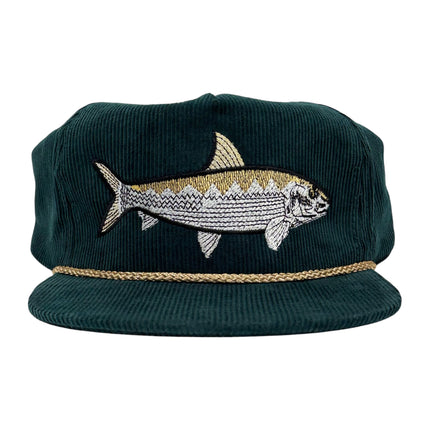 Bonefish Green Corduroy SnapBack Tall Crown Rope Cap Hat Fishing Custom Embroidery