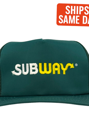 True Original Vintage Subway Green Mesh Trucker Hat Authentic 1990s Deadstock Employee Cap (Not Reproduced)