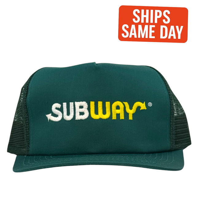 True Original Vintage Subway Green Mesh Trucker Hat Authentic 1990s Deadstock Employee Cap (Not Reproduced)