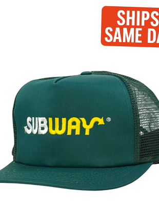 True Original Vintage Subway Green Mesh Trucker Hat Authentic 1990s Deadstock Employee Cap (Not Reproduced)