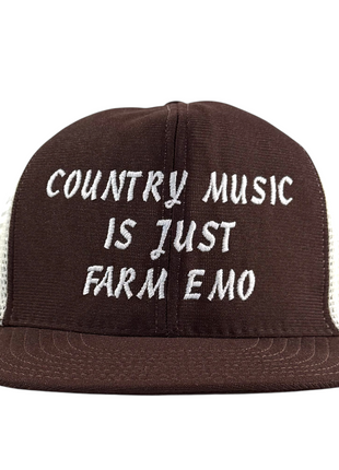 Country Music Is Just Farm Emo Trucker Hat Made in USA Deadstock Flat Brim Mesh Hat Embroidered