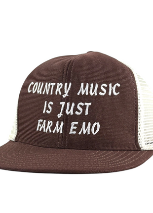 Country Music Is Just Farm Emo Trucker Hat Made in USA Deadstock Flat Brim Mesh Hat Embroidered