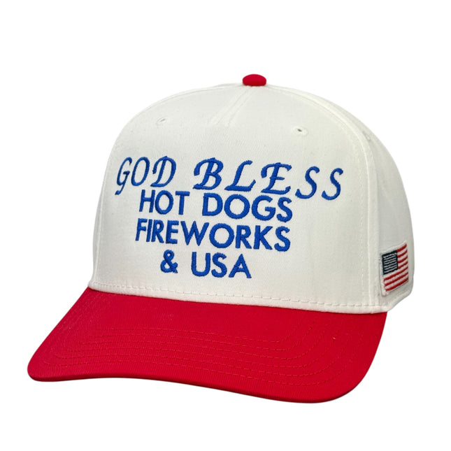 God Bless Hot Dogs Fireworks & USA Hat Custom Embroidered