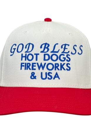 God Bless Hot Dogs Fireworks & USA Hat Custom Embroidered