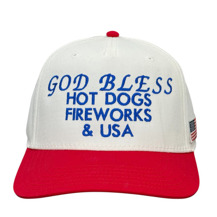 God Bless Hot Dogs Fireworks & USA Hat Custom Embroidered