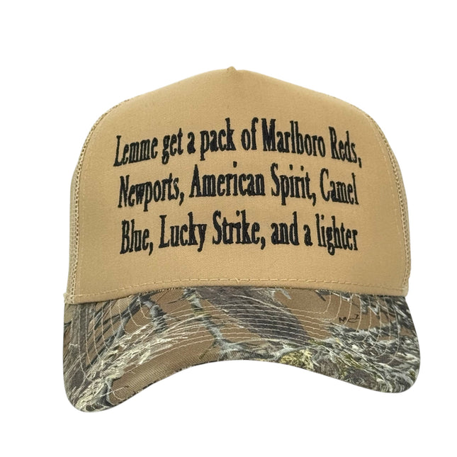 Lemme Get a Pack Camo Trucker Hat Custom Embroidered