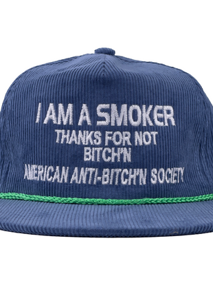 Custom embroidered I AM A SMOKER THANKS FOR NOT BITCH N Corydory Snapback Cap Hat