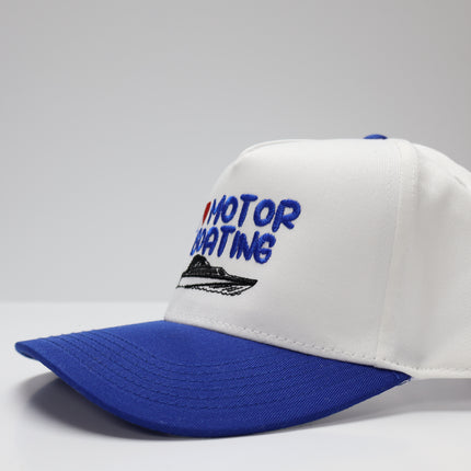 I LOVE MOTOR BOATING Blue Vintage Blue Snapback Cap Hat Funny Custom Embroidered