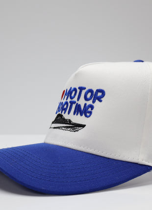 I LOVE MOTOR BOATING Blue Vintage Blue Snapback Cap Hat Funny Custom Embroidered