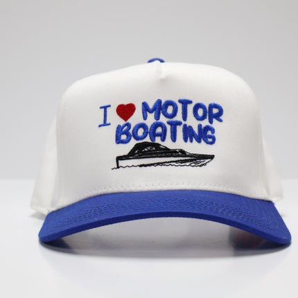 I LOVE MOTOR BOATING Blue Vintage Blue Snapback Cap Hat Funny Custom Embroidered