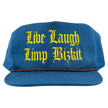 Live Laugh Limp Bizkit Blue Rope Tall Crown YELLOW TEXT SnapBack Hat Custom Embroidered