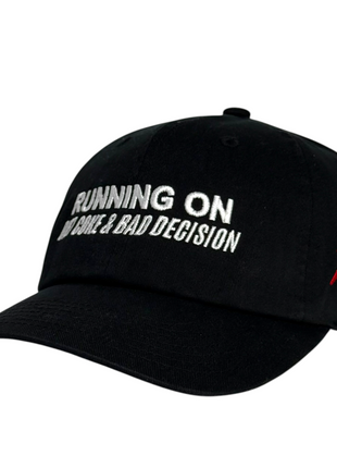 Running on soda and Bad Decisions Hat Black Embroidered Dad Cap