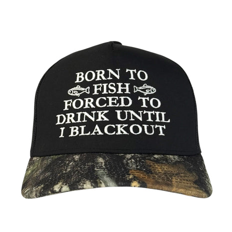 Born to Fish Forced to Drink Funny Fishing & Drinking Hat Custom Embroidered Cap