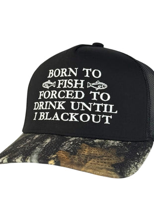 Born to Fish Forced to Drink Funny Fishing & Drinking Hat Custom Embroidered Cap