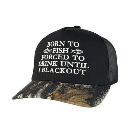 Born to Fish Forced to Drink Funny Fishing & Drinking Hat Custom Embroidered Cap