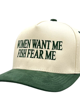 Women Want Me Fish Fear Me Green Embroidered Snapback hat
