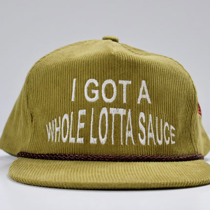 I GOT A WHOLE LOTTA SAUCE Cordaroy SnapBack Cap Hat Collab MITCHELL FERGUSON Merch Custom Embroidered