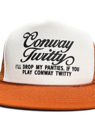 Conway Twitty Drop My Panties Mesh Trucker Hat Flat Brim Foam