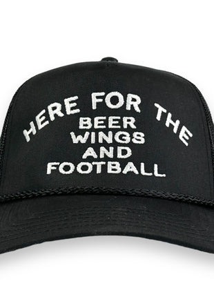 Here For The Beer Wing’s and Football Hat Custom Embroidery