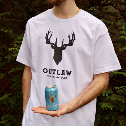 Outlaw Mile Hi Light Beer Custom Printed White T-Shirt