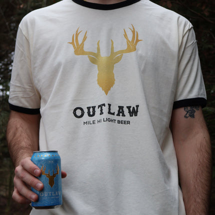 Outlaw Mile Hi Light Beer Custom Printed Cream/Black Ringer T-Shirt