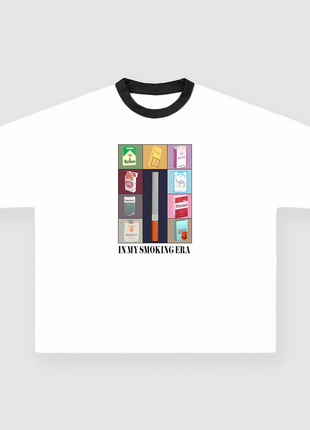 In My Smoking Era Custom Printed White/Black Ringer T-Shirt