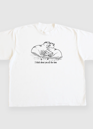 I Think About You All The Time Cat Custom Printed White T-shirt