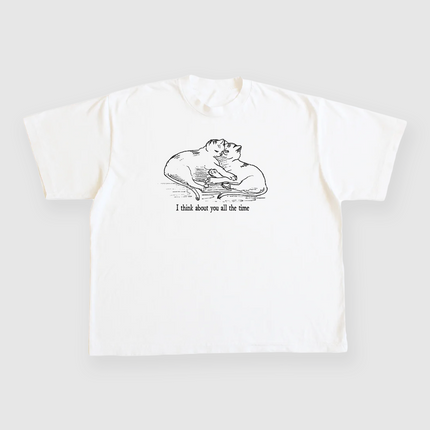 I Think About You All The Time Cat Custom Printed White T-shirt