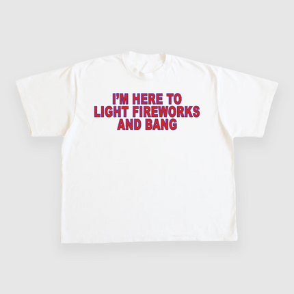 IM HERE TO LIGHT FIREWORKS AND BANG CUSTOM PRINTED T-SHIRT