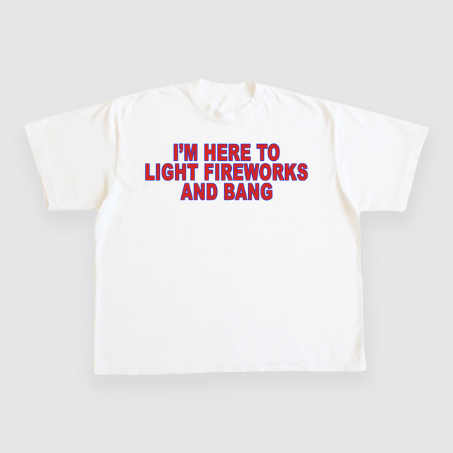 IM HERE TO LIGHT FIREWORKS AND BANG CUSTOM PRINTED T-SHIRT