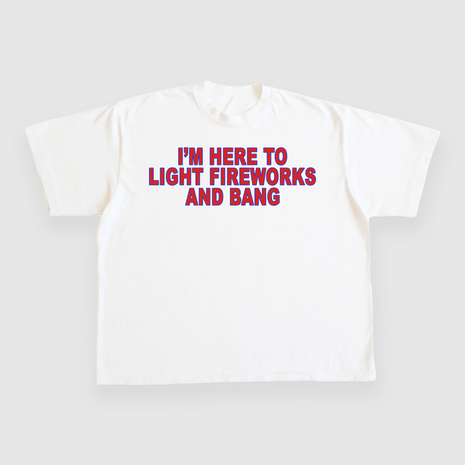 IM HERE TO LIGHT FIREWORKS AND BANG CUSTOM PRINTED T-SHIRT