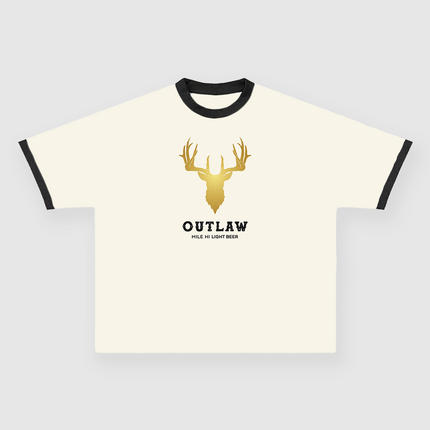 Outlaw Mile Hi Light Beer Custom Printed Cream/Black Ringer T-Shirt