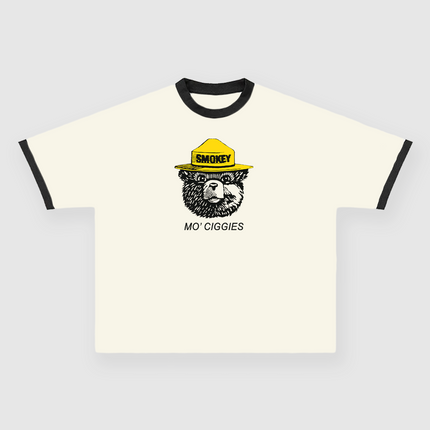 Smokey Mo' Ciggies Custom Printed Cream/Black Ringer T-shirt