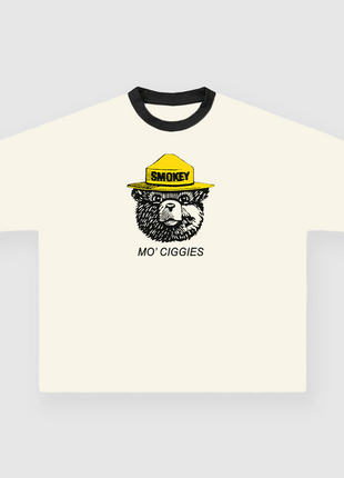 Smokey Mo' Ciggies Custom Printed Cream/Black Ringer T-shirt