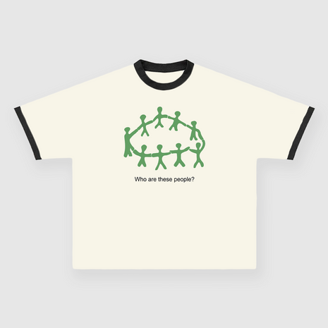 WHO ARE THESE PEOPLE? Custom Printed Cream/Black Ringer T-Shirt