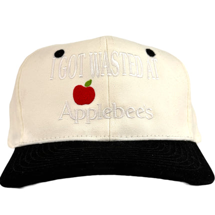OOPS HAT I GOT WASTED AT Applebees White Font Vintage White Strapback Cap Hat Custom Embroidered