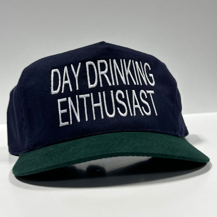 DAY DRINKING ENTHUSIAST Navy Blue Crown Strapback Hat Cap Custom Embroidery