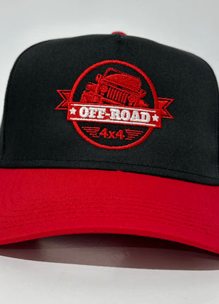 OFF ROAD 4x4 Jeep Black & Red Snapback Cap Hat Embroidered
